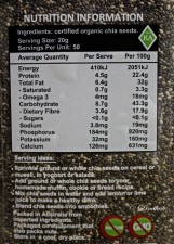 Chia Nutrition information panel